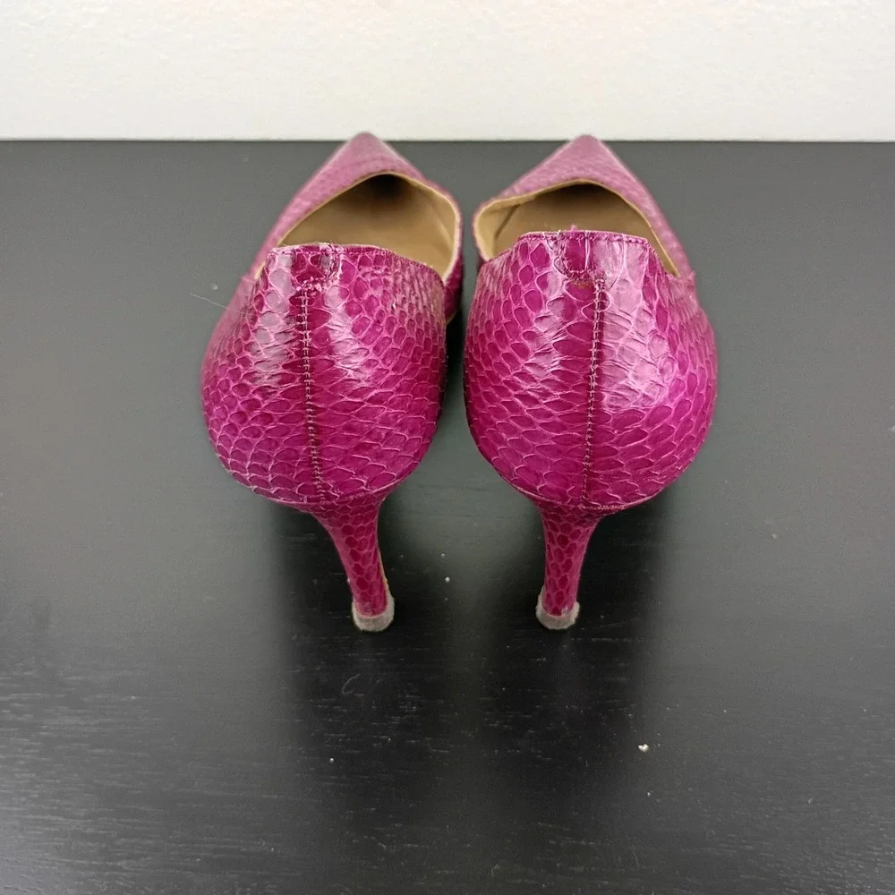 Ann Taylor Womens Magenta Pink Snakeskin Embossed Leather D'Orsay Kitten Heel 8M